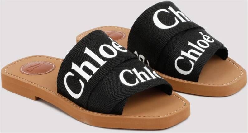 Chloé Zwarte Linnen Kruis Sandalen Black Dames
