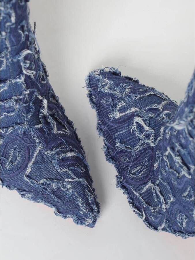 Christian Louboutin Blauwe Denim Logo Hoge Hak Laarzen