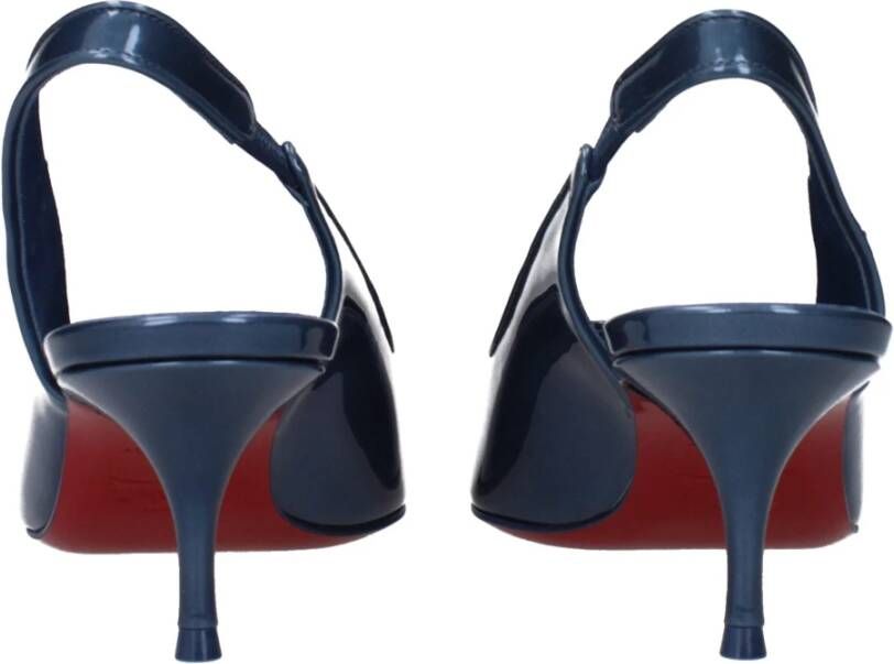 Christian Louboutin Blauwe Leren Sandaal Puntige Neus Middelhoge Hakken