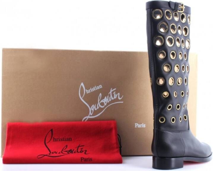 Christian Louboutin Luxe Zwarte Gouden Kalfsleren Laarzen Zwart Dames