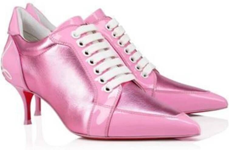Christian Louboutin Leren Lace-Up Pumps met Logo Detail Pink Dames
