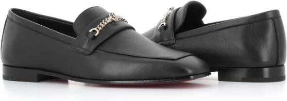 Christian Louboutin Zwarte leren instapper met kettingdetail Black Dames