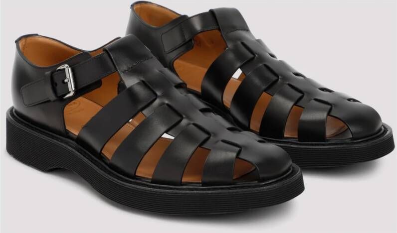 Church's Zwarte Leren Sandalen Lichtgewicht Sleehak Black Heren