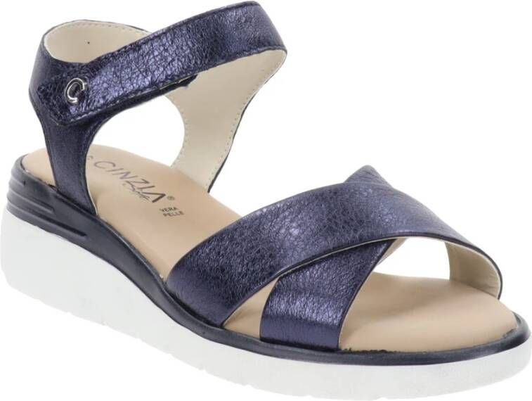 Cinzia Soft Leren Dames Sandalen met Klittenbandsluiting Blue Dames