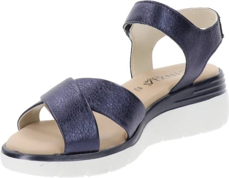 Cinzia Soft Leren Dames Sandalen met Klittenbandsluiting Blue Dames