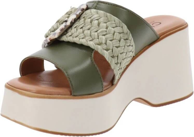 Cinzia Soft Leren Damesandalen Slip-On Sluiting Green Dames