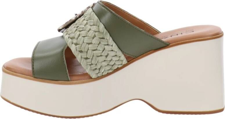 Cinzia Soft Leren Damesandalen Slip-On Sluiting Green Dames