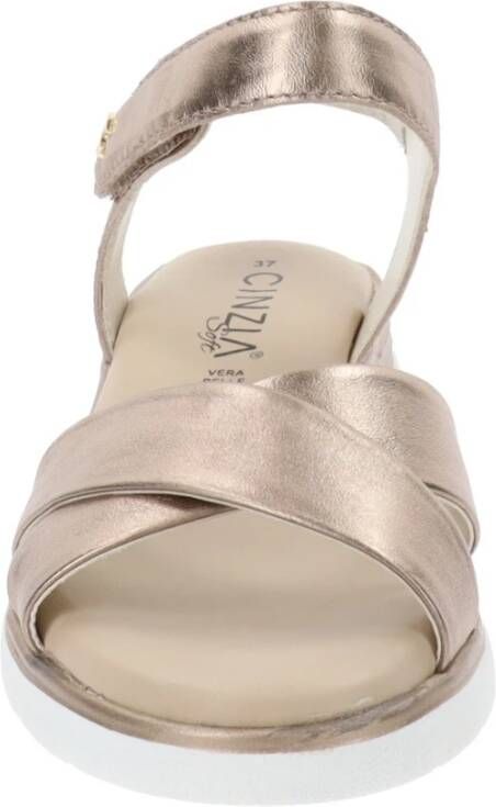 Cinzia Soft Leren Sandalen met Klittenbandsluiting Beige Dames