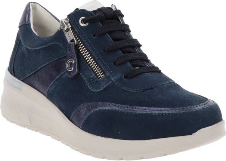 Cinzia Soft Leren Sneakers met Veters en Rits Blue Dames