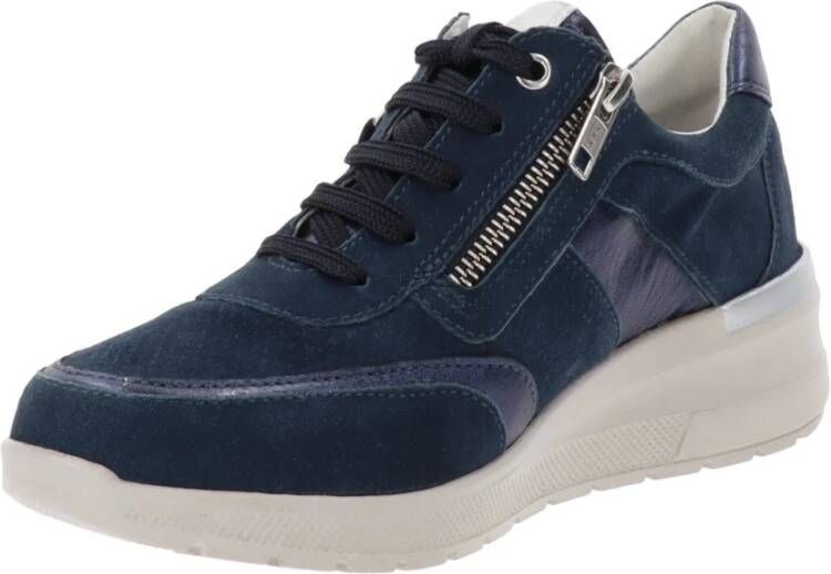 Cinzia Soft Leren Sneakers met Veters en Rits Blue Dames