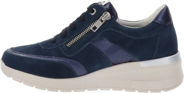 Cinzia Soft Leren Sneakers met Veters en Rits Blue Dames