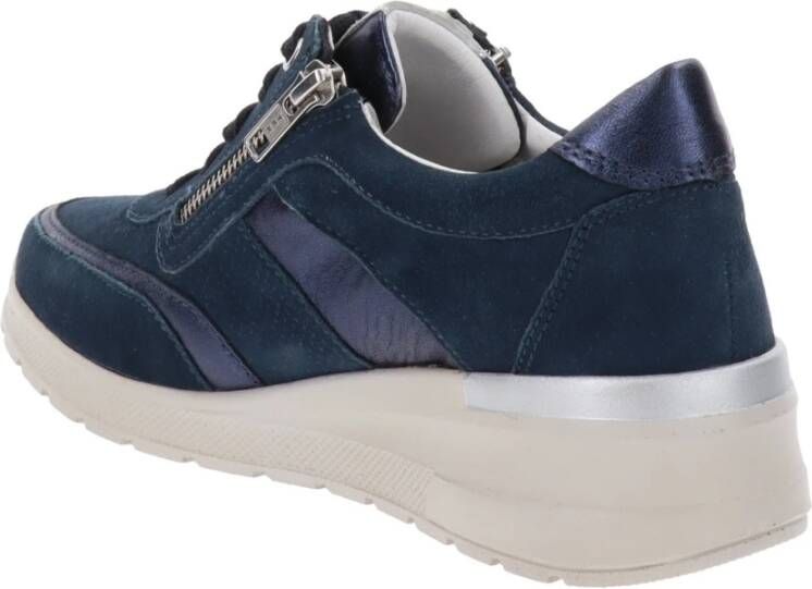 Cinzia Soft Leren Sneakers met Veters en Rits Blue Dames