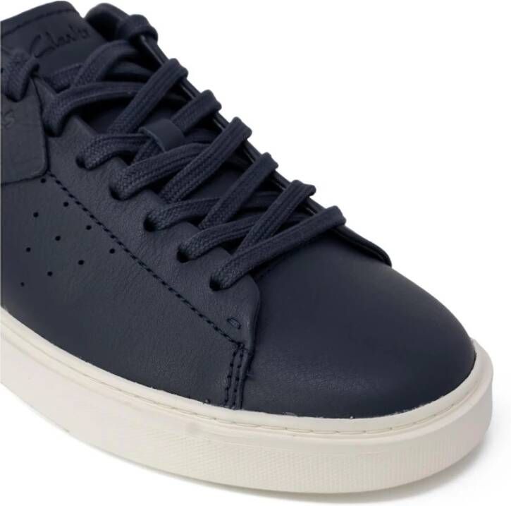 Clarks Blauwe Leren Sportieve Sneakers Rubberen Zool Blue Heren