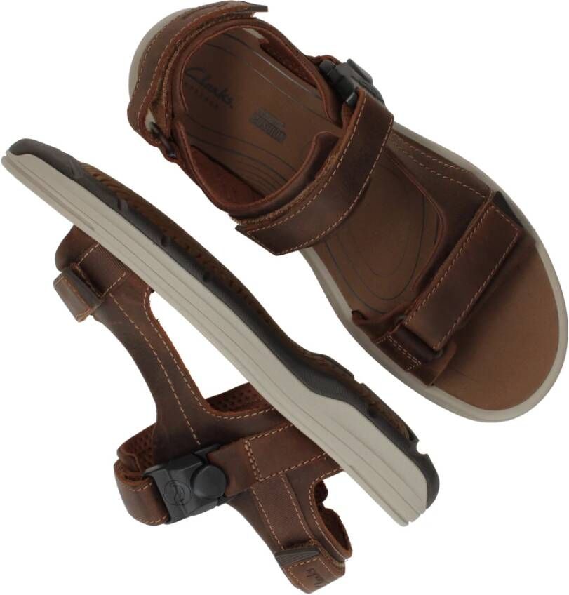 Clarks Magnetische Sluiting Leren Sandaal Brown Heren