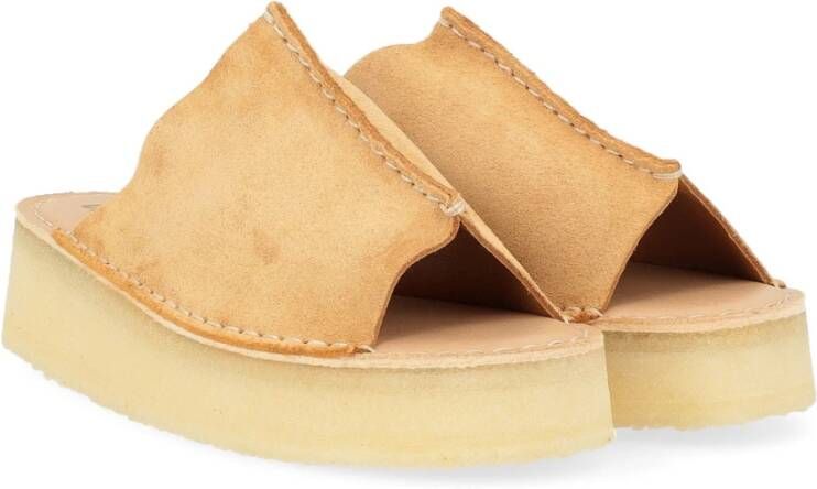 Clarks Tan Suede Wedge Slide Sandaal Brown Dames