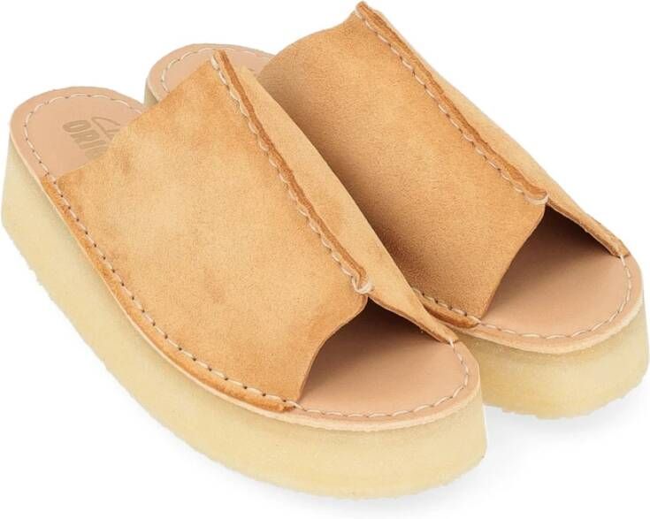 Clarks Tan Suede Wedge Slide Sandaal Brown Dames