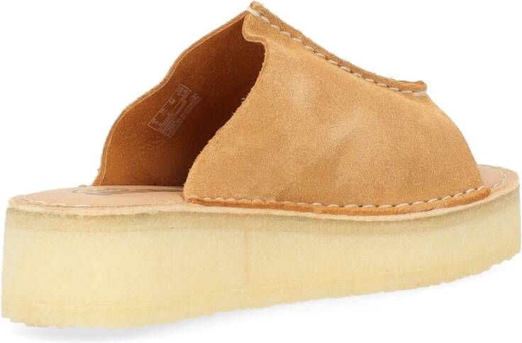 Clarks Tan Suede Wedge Slide Sandaal Brown Dames