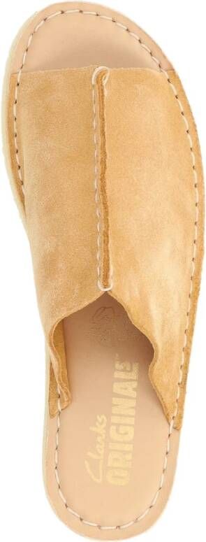 Clarks Tan Suede Wedge Slide Sandaal Brown Dames