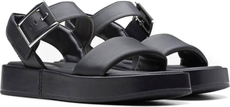 Clarks Zwarte Band Platte Sandalen Vrouwen Black Dames