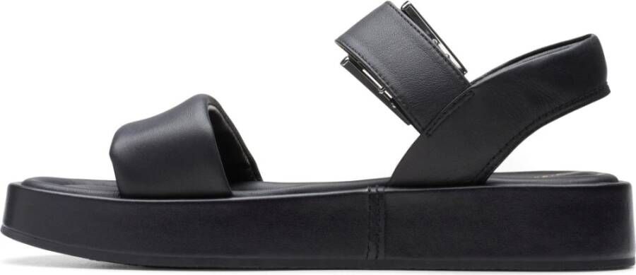 Clarks Zwarte Band Platte Sandalen Vrouwen Black Dames