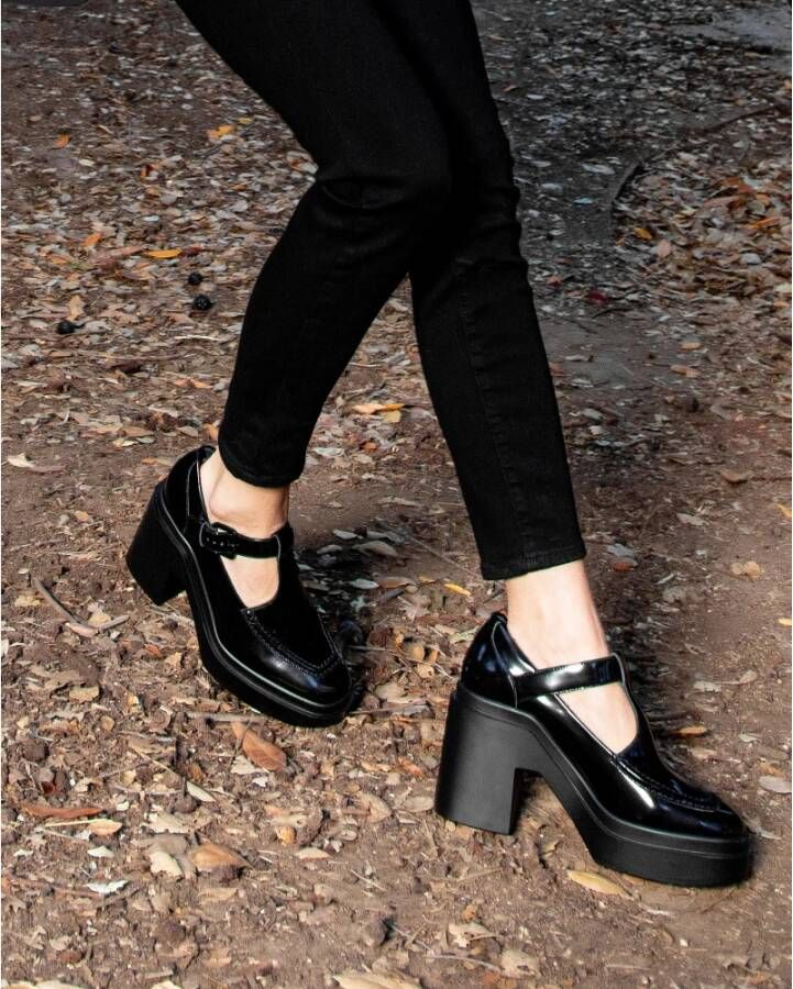 Clergerie Vintage Mary Jane met Dikke Hak Black Dames