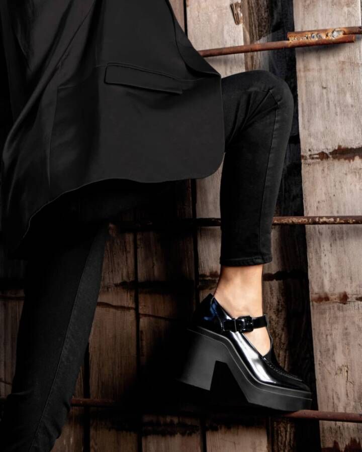 Clergerie Vintage Mary Jane met Dikke Hak Black Dames