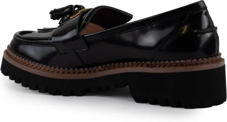 Coccinelle Zwarte leren instappers met franjes Black Dames