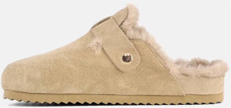 Colors of California Beige Suède Muiltjes met Nepbont Beige Dames