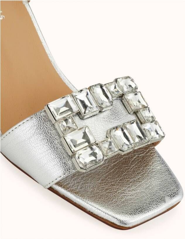 Cosmoparis Zilver Metallic Sandalen met Hak en Strass