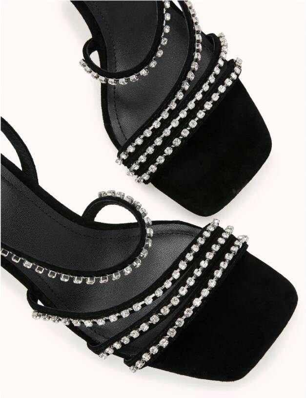 Cosmoparis Zwarte Fluweel Hak Sandaal met Strass