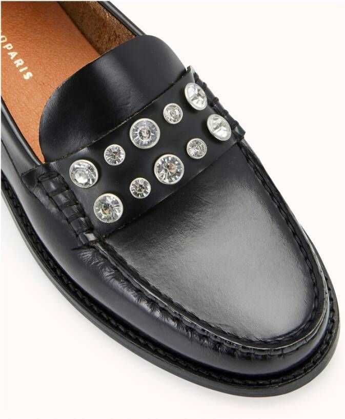 Cosmoparis Zwarte leren mocassin met strass