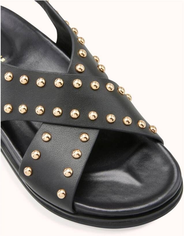 Cosmoparis Zwarte leren platte sandaal met gouden studs