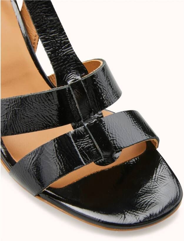 Cosmoparis Zwarte Sandalen van Gebarsten Leer met 7cm Blokhak