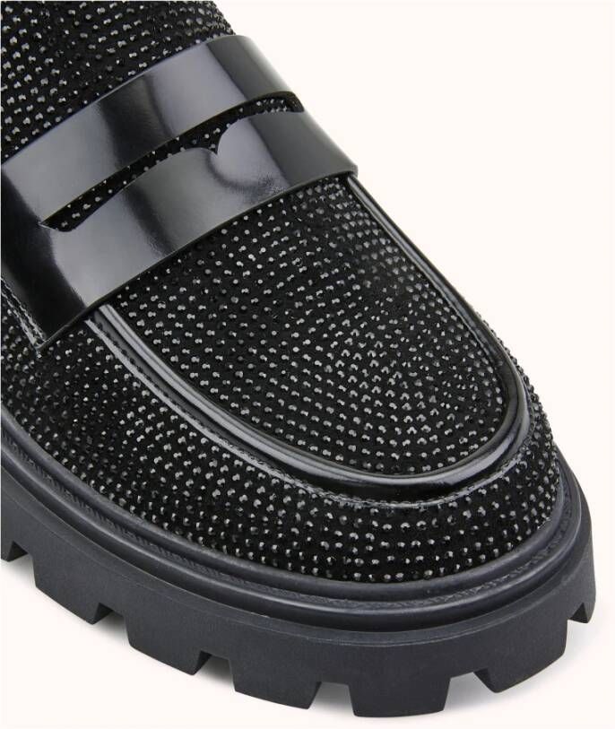 Cosmoparis Zwarte Suède Loafer met Zwarte Strass-steentjes
