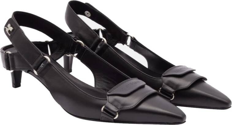 Courrèges Metallic Logo Leren Pumps Black Dames