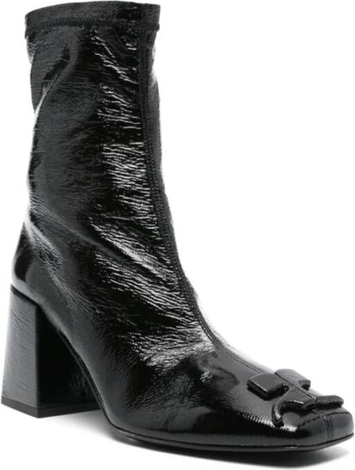 Courrèges Zwarte Leren Blokhaklaarzen Black Dames