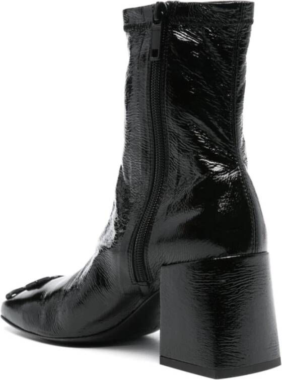 Courrèges Zwarte Leren Blokhaklaarzen Black Dames