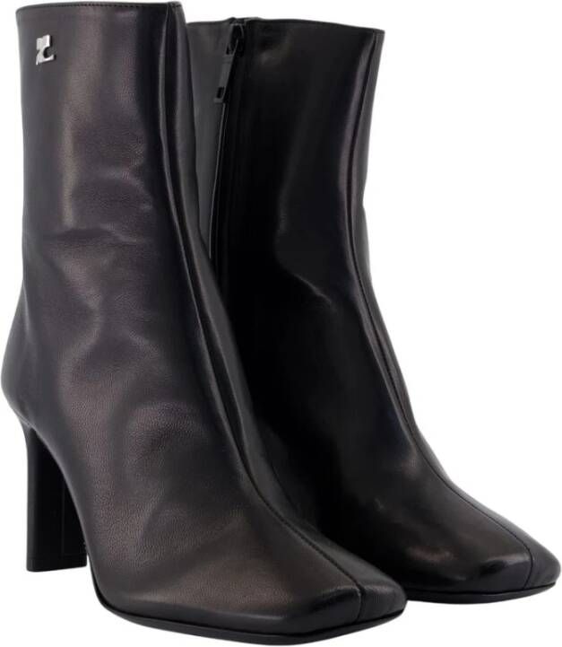 Courrèges Zwarte leren enkellaarzen Square Toe
