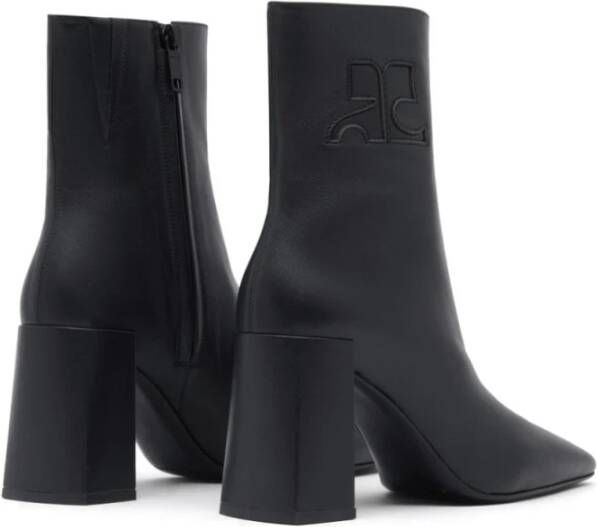 Courrèges Zwarte Leren Logo Laarzen Black Dames