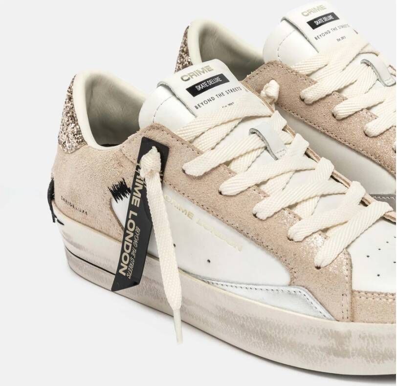 Crime London Beige Suède Sneakers met Glitter Hiel