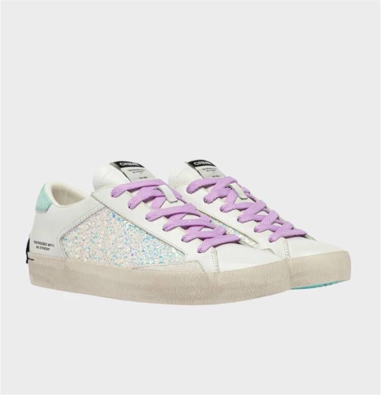 Crime London Distressed witte sneakers met aquamarijn details