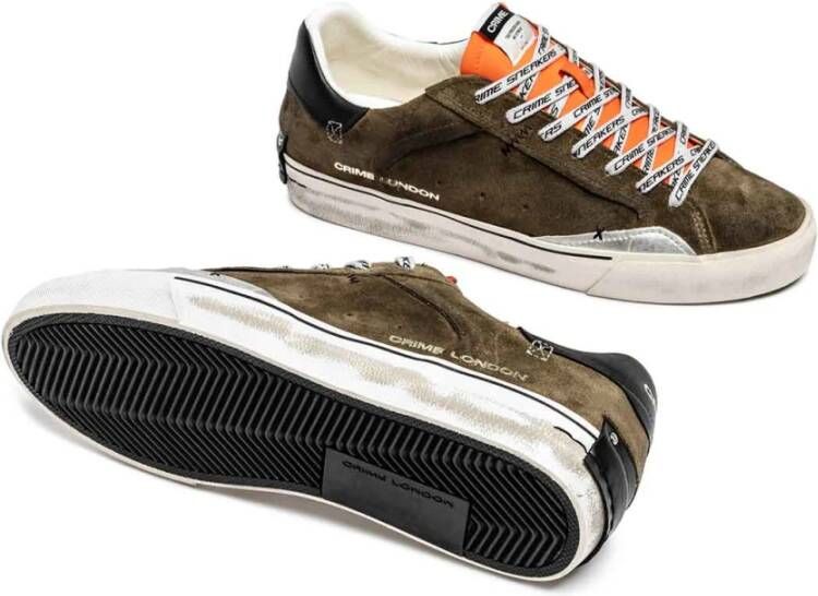 Crime London Groene Suède Sneakers met Logodetails