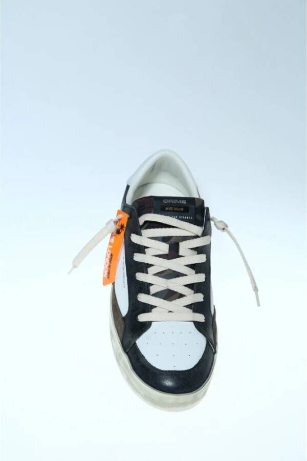 Crime London Italiaanse leren sneaker met militair groene details