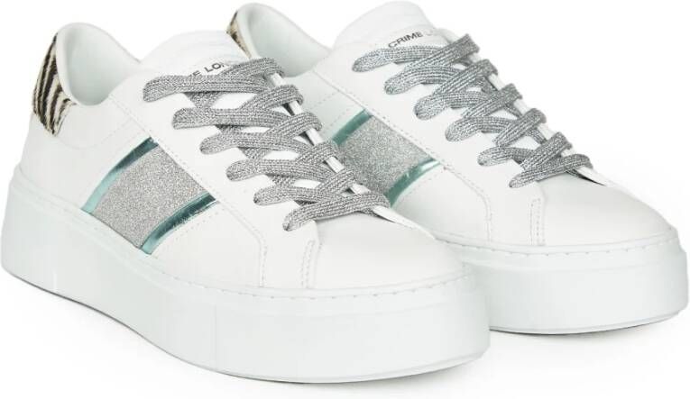 Crime London Witte sneakers met zebra print en glitterband Wit Dames