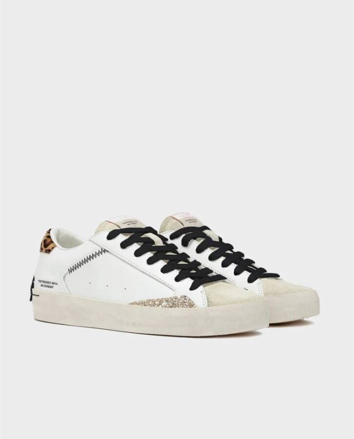 Crime London Witte Distressed Damessneakers met Panther Print