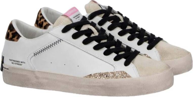 Crime London Witte Distressed Luipaard Sneakers White Dames
