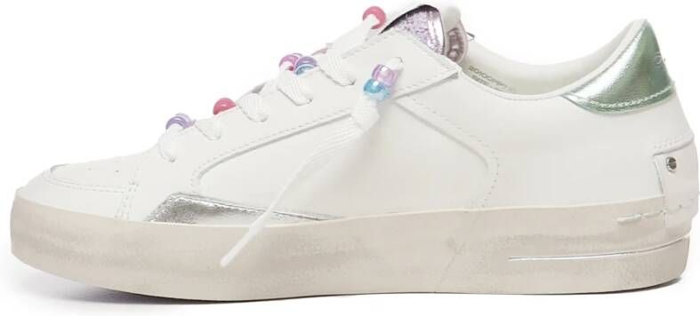 Crime London Witte leren sneakers met groene details