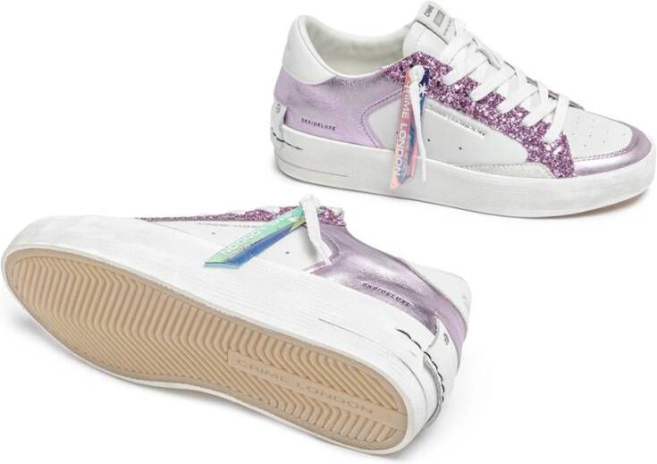 Crime London Witte leren sneakers met paarse glitter