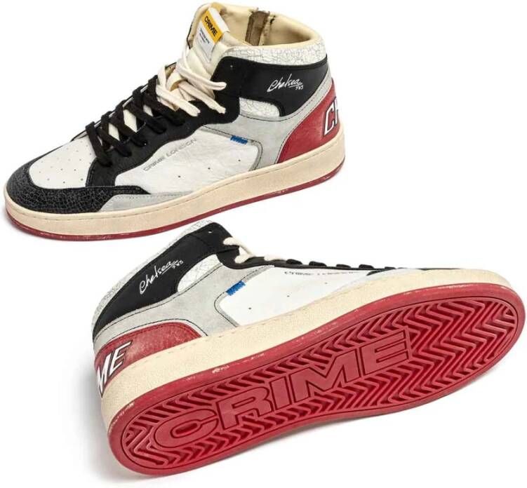 Crime London Witte leren sneakers met suède inzetstukken