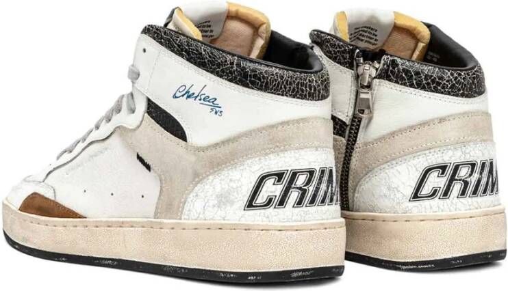 Crime London Witte leren sneakers met suède inzetstukken